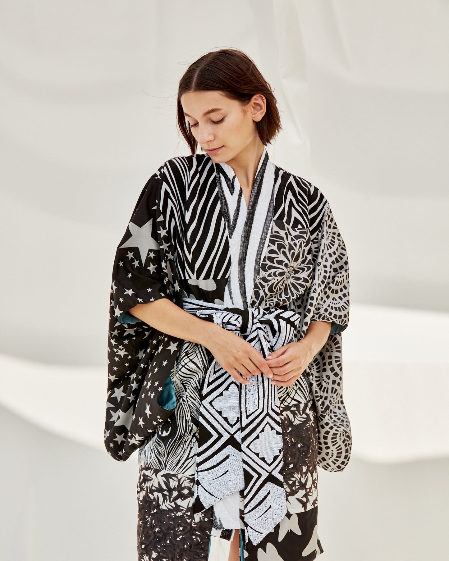 Purple Haze Kimono - Black & White