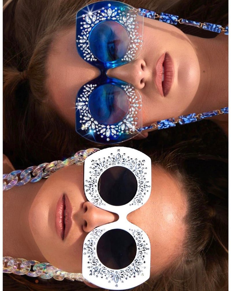 Elton Bling Rhinestone Funglasses - White