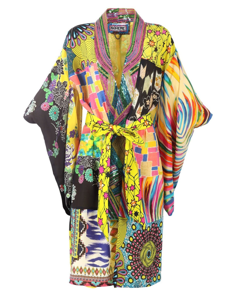 Purple Haze Sequin Kimono - Yellow Multi