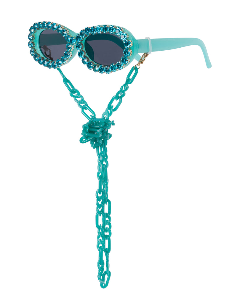 Cool Daddio Rhinestone Funglasses- Turq.