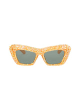 Hipster Rhinestone Cat Eye Sunglasses - Golden Amber