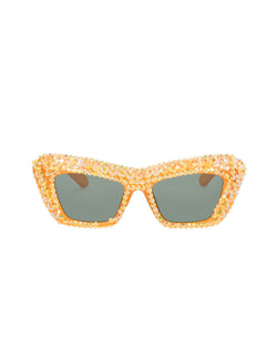 Hipster Rhinestone Cat Eye Sunglasses - Golden Amber - Limited Edition