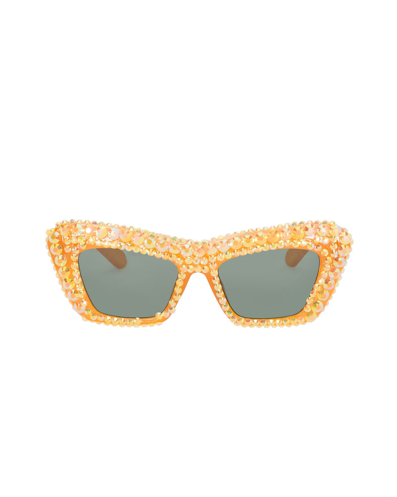 Hipster Rhinestone Cat Eye Sunglasses - Golden Amber