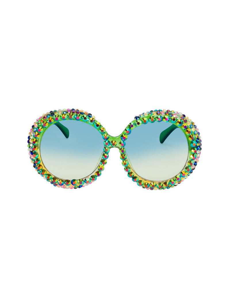 Euphoria Rhinestone Funglasses - Green Confetti