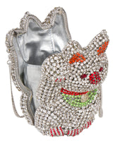 Super Lucky Cat Rhinestone Clutch - Silver