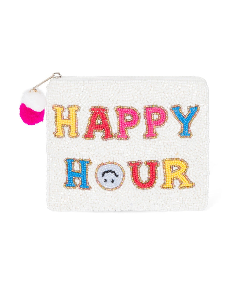 Colorful fabulous happy hour themed clutch coin purse with zipper top