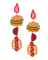 Hamburger melon watermelon hotdog hot dog beaded earrings summertime grilling grill picnic