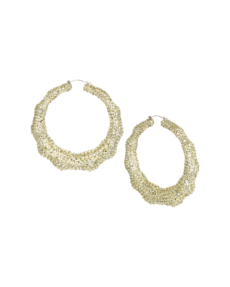Super Bamboo Rhinestone Hoops - White - Limited Edition