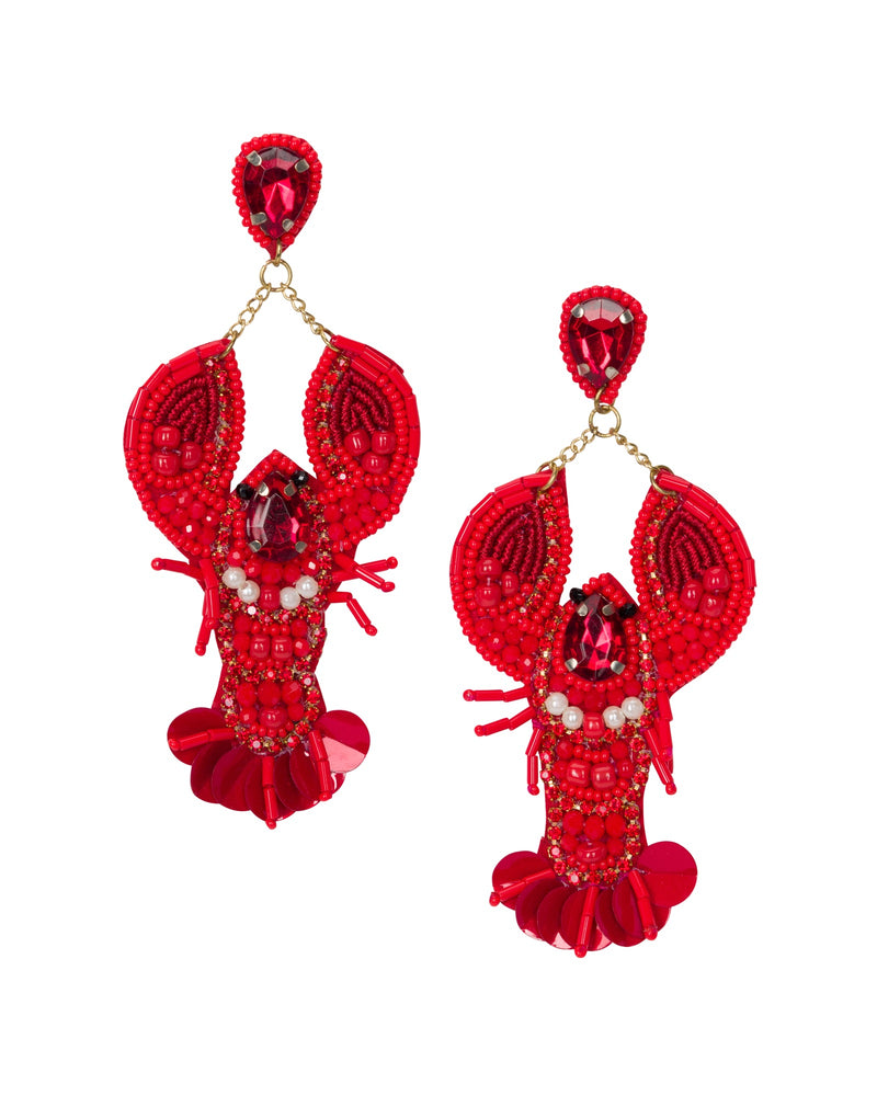 Rhinestone fabulous lobster crab beaded dangle earrings