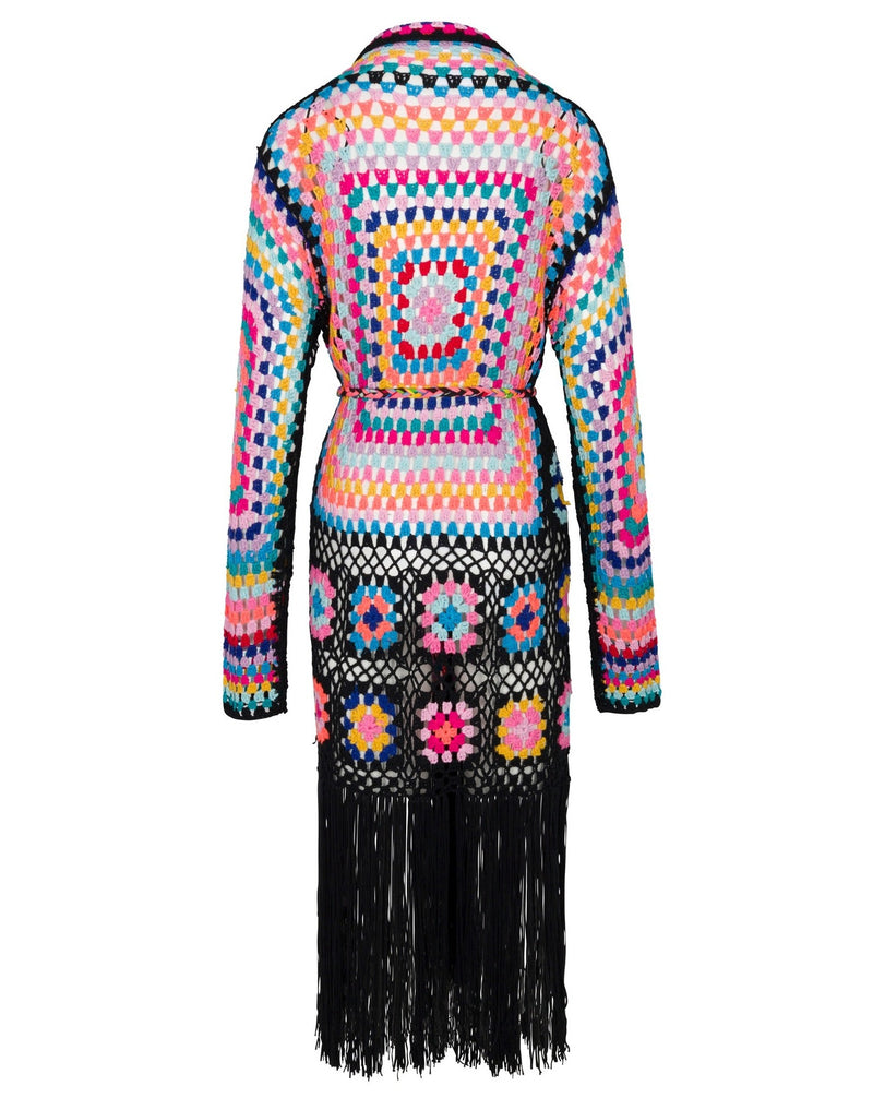 Crazy Granny Crochet Fringe Kimono Sweater