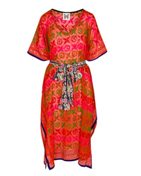 Flora Embroidered Caftan - Flame Red