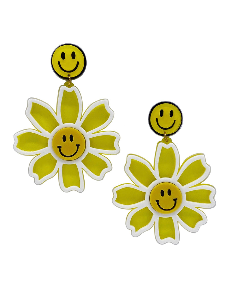 Happy Sunshine Flower Earrings - Yellow