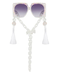 Bubbles Rhinestone Funglasses - White Neon