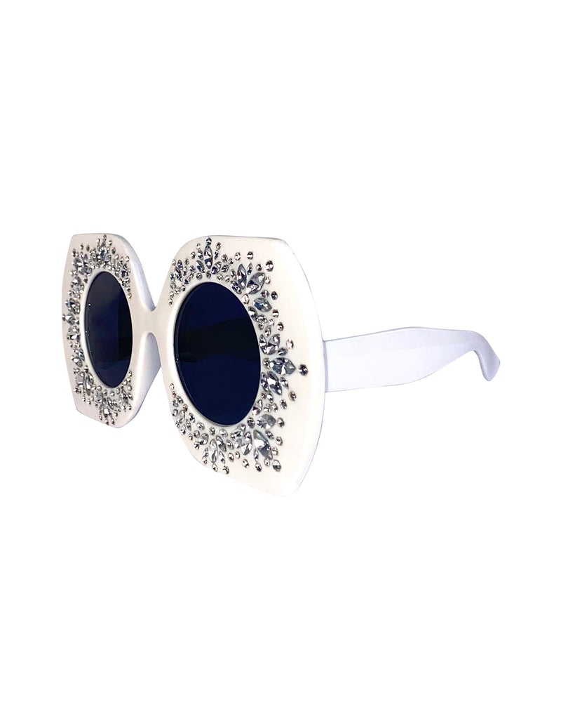 Elton Bling Rhinestone Funglasses - White