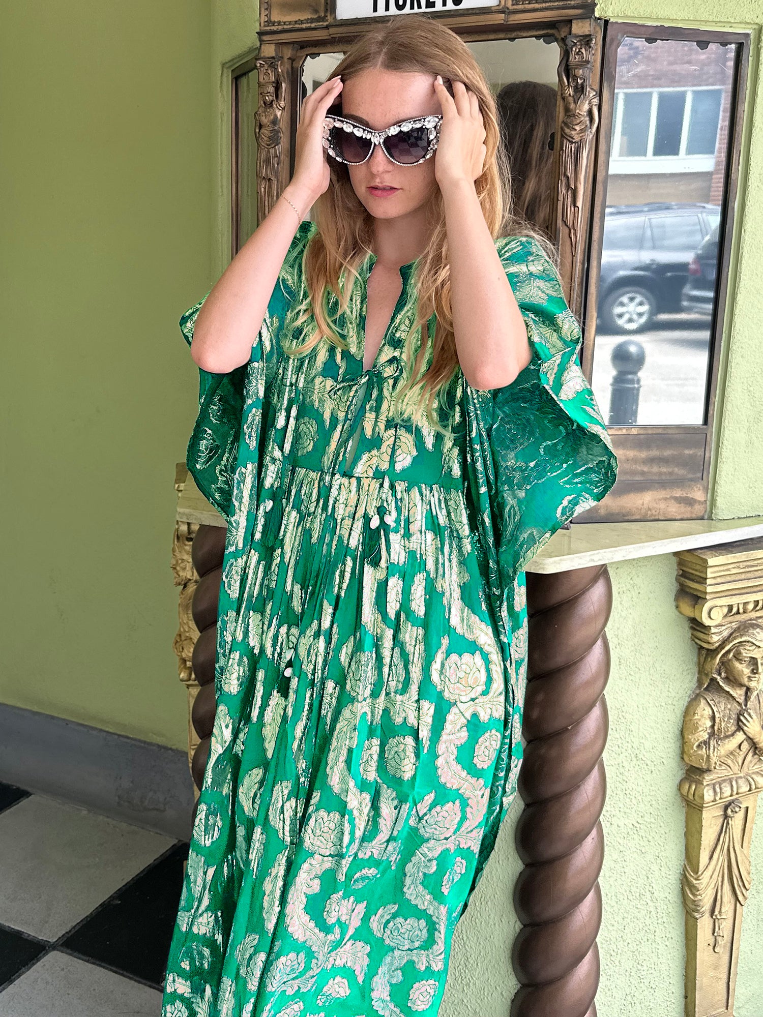 Palm Springs Caftan Maxi Dress Jade/Gold