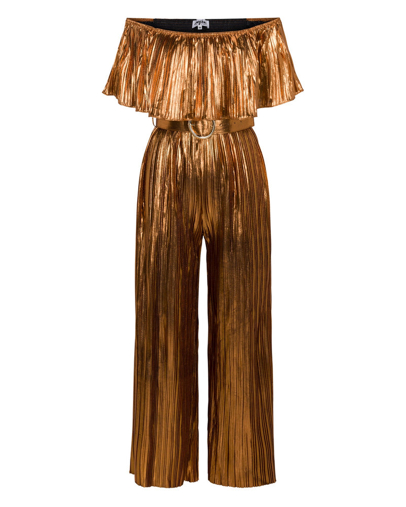 Dancing Queen Pleated Jumpsuit Bronze Meghan Fabulous