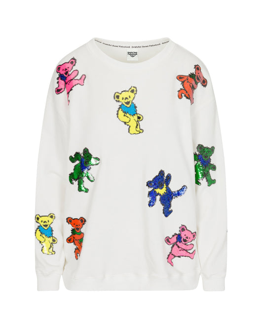 Grateful Dead Dancing Bears Sequin Sweatshirt - White