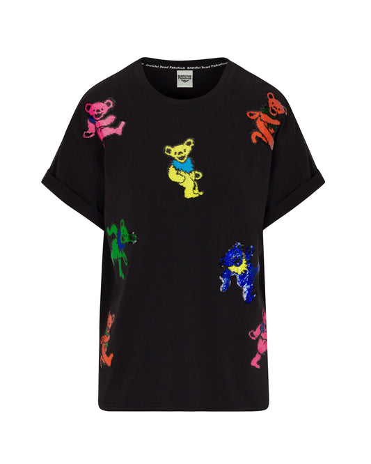 Grateful Dead Dancing Bears Sequin T-Shirt - Black