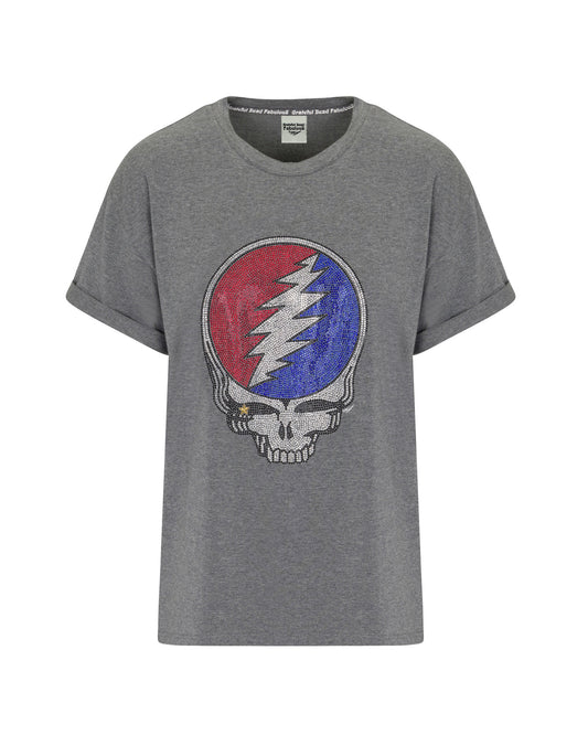 Grateful Dead Rhinestone Stealie T-Shirt - Heather Gray