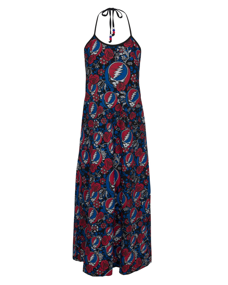 Steal Your Face Grateful Dead Maxi Halter Dress - Black Stealie