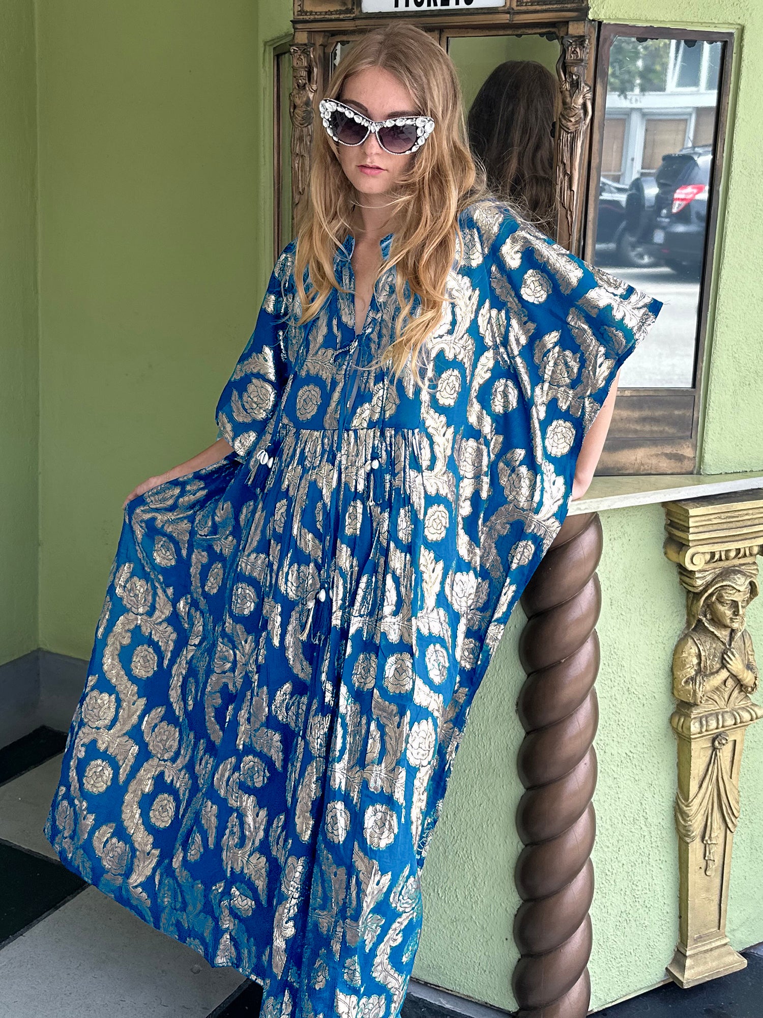 Palm Springs Caftan Maxi Dress Ocean Blue - Main Image