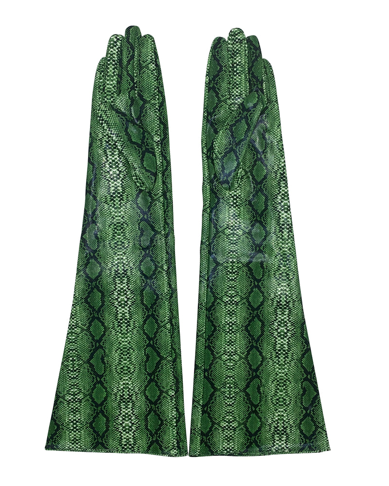 Infinity Faux Leather Gloves - Green Snake
