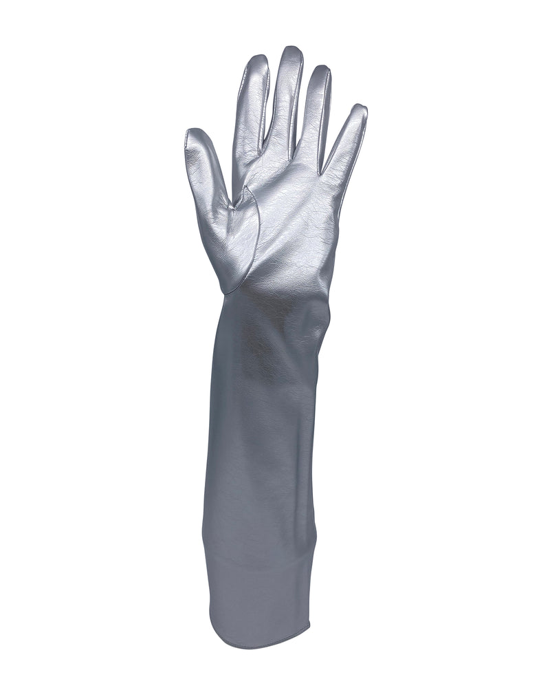 Infinity Faux Leather Gloves - Silver Metallic