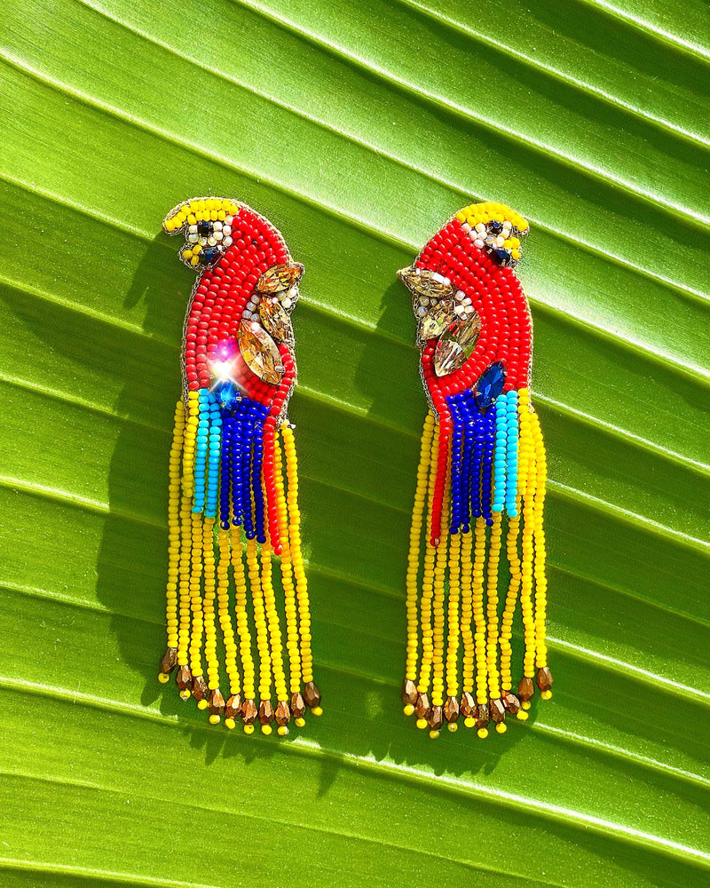 Painted Finch Beaded Earrings