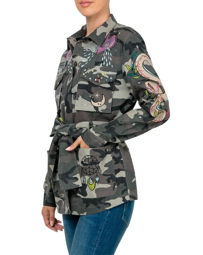 Mystical Goddess Embroidered Camo Jacket