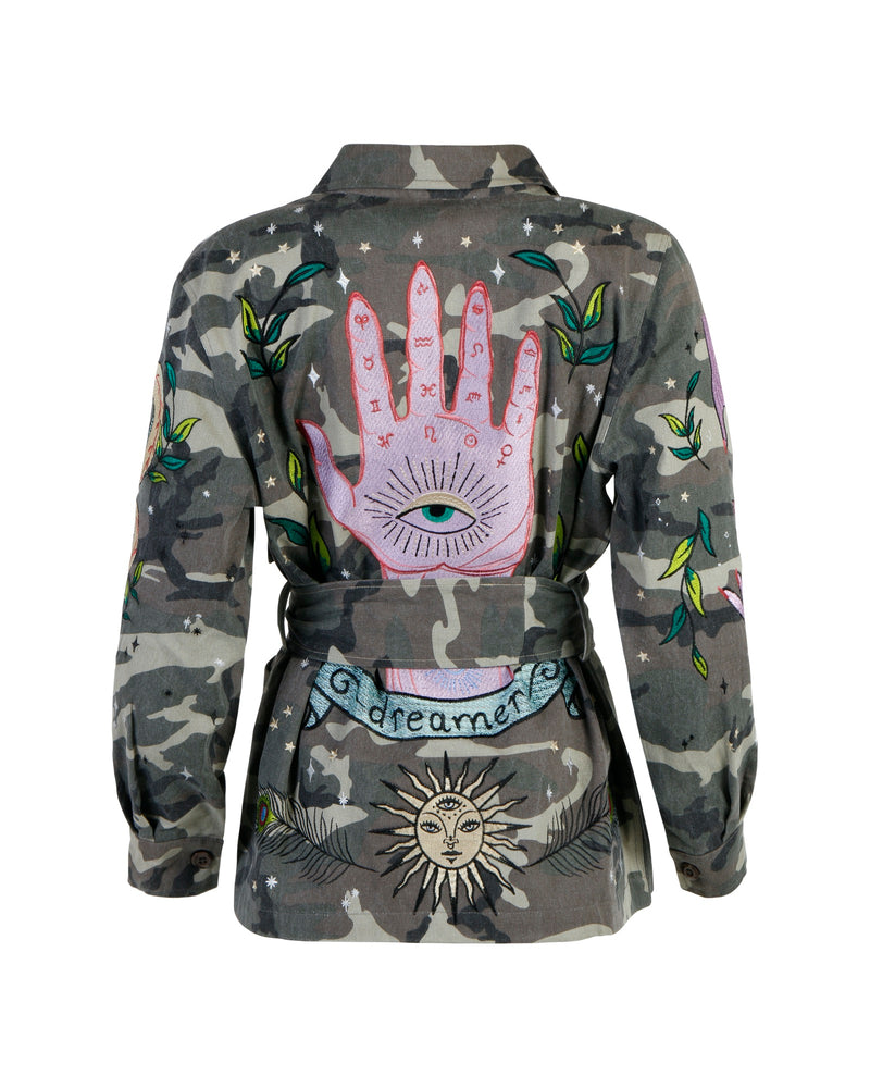 Mystical Goddess Embroidered Camo Jacket