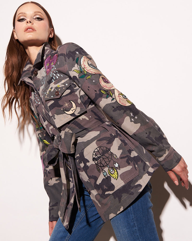 Mystical Goddess Embroidered Camo Jacket