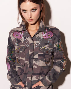Mystical Goddess Embroidered Camo Jacket