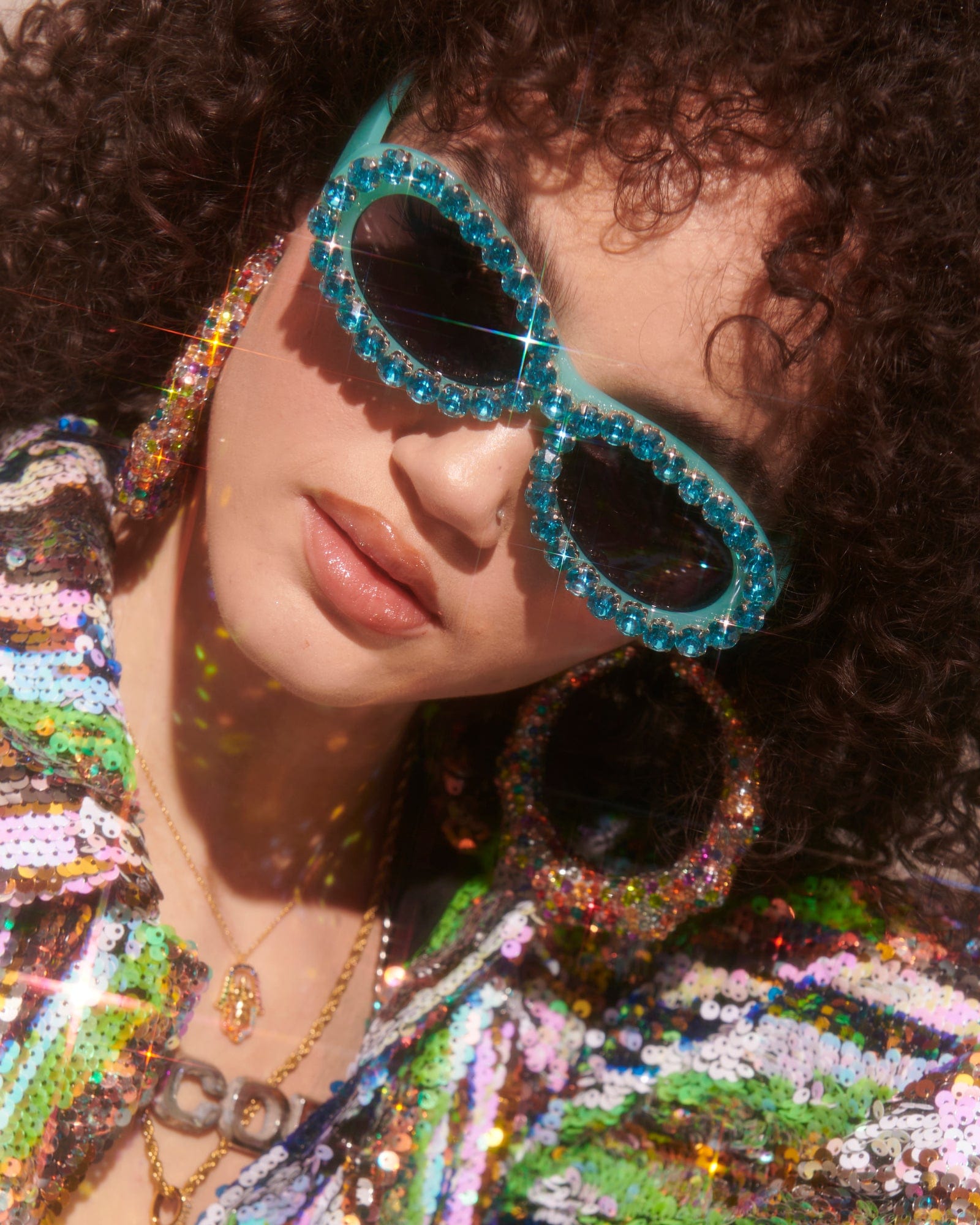 Cool Daddio Rhinestone Funglasses- Turq.