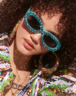 Cool Daddio Rhinestone Funglasses- Turq.