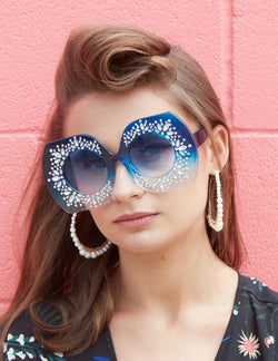 Elton Bling Rhinestone Funglasses - Royal Blue