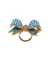 All Tied Up Rhinestone Bow Ring - Blue