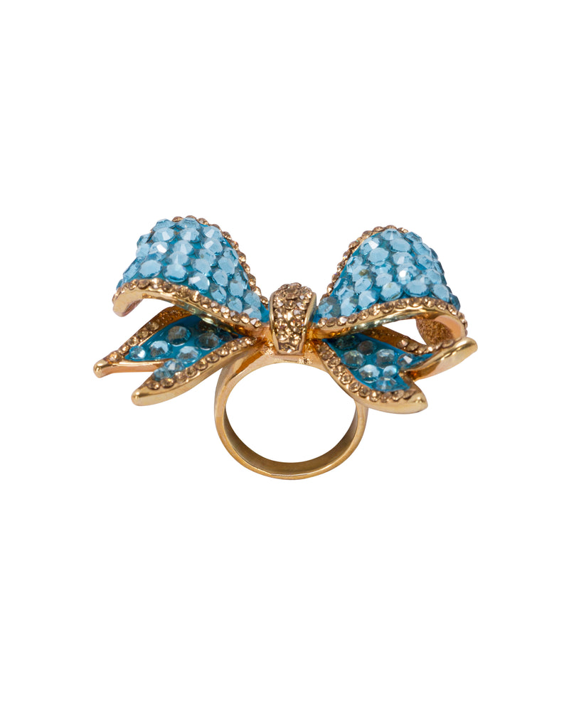 All Tied Up Rhinestone Bow Ring - Blue