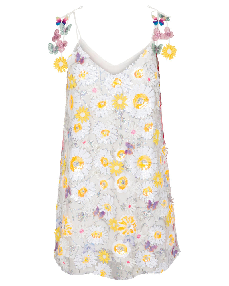The Madame Butterfly Reversible Sequin Slip Dress - White