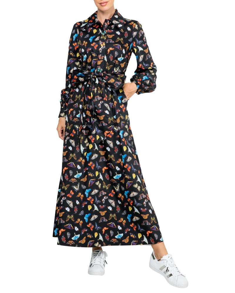 The Butterfly Shirt Maxi Dress - Black