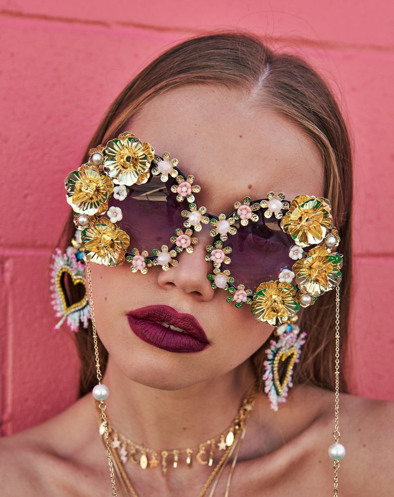 Gold Bomb Flower Sunglasses by Meghan Fabulous