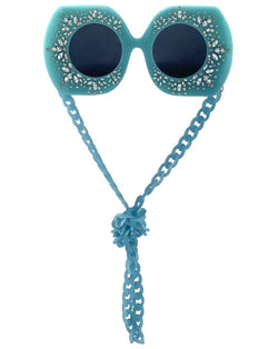 Elton Bling Rhinestone Funglasses - Light Blue