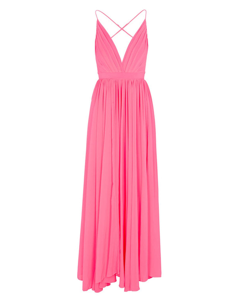 Hot Pink Satin Rhinestone Lace-Up Maxi Dress | Womens | X-Small (Available in S, M, L, XL) | 100% Polyester | Lulus | Stretchy Fabric