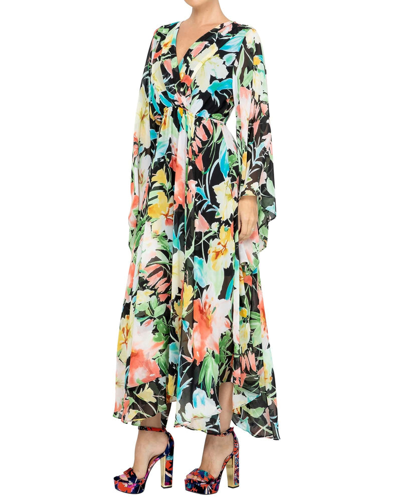 Sunset Midi Dress - Black Watercolor