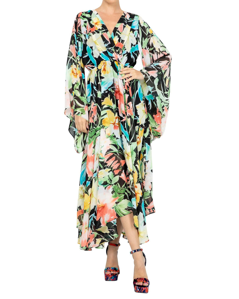 Sunset Midi Dress - Black Watercolor