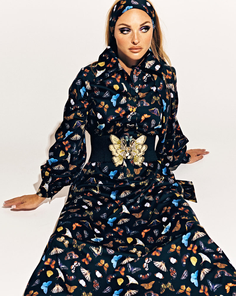 The Butterfly Shirt Maxi Dress - Black